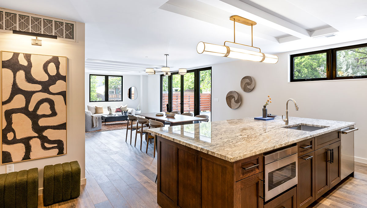 The Terraces on Spruces kitchen, dining and living area